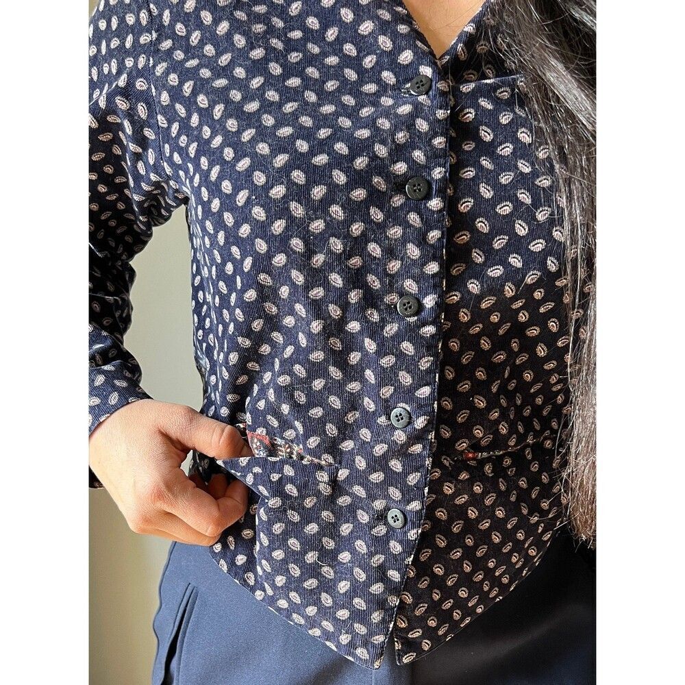 vtg 80s‎ album by Kenzo corduroy jacket paisley blue retro top Medium - Picture 8 of 9